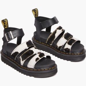 Dr. Doc Martens air wave Black white calf hair Blaire gladiator sandals shoes 9